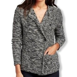 Lucky Brand Sweater Jacket Cardigan Marled Yarn black and white double breasted